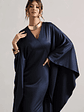 Alohi | Navy Satin Plunge Cape Maxi Dress - thumbnail 3