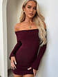 Aaliyah Off Shoulder Knit Mini Dress - Burgundy - thumbnail 1