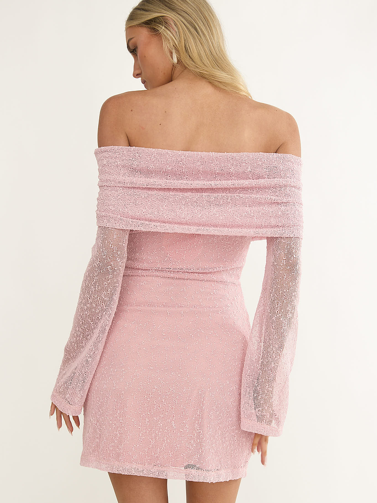 Alivya Off-Shoulder Knit Mini Dress Pink 1