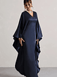 Alohi | Navy Satin Plunge Cape Maxi Dress - thumbnail 4