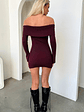 Aaliyah Off Shoulder Knit Mini Dress - Burgundy - thumbnail 3