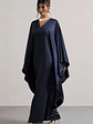 Alohi | Navy Satin Plunge Cape Maxi Dress - thumbnail 5