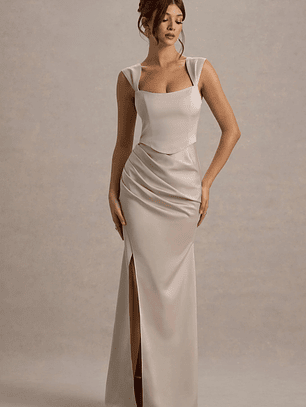 Admire | Champagne Satin Corset Wrap Maxi Dress