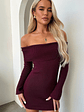 Aaliyah Off Shoulder Knit Mini Dress - Burgundy - thumbnail 4