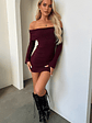 Aaliyah Off Shoulder Knit Mini Dress - Burgundy - thumbnail 5
