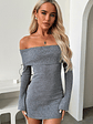 Aaliyah Off Shoulder Knit Mini Dress - Grey - thumbnail 1