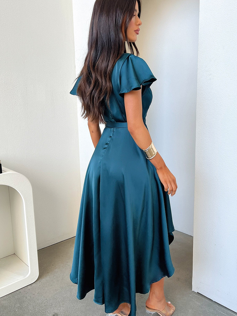 Amelia Satin Midi Dress - Emerald 8