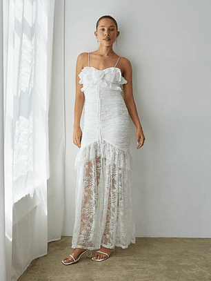 Aphrodite Lace Ruched Rosette Maxi Dress