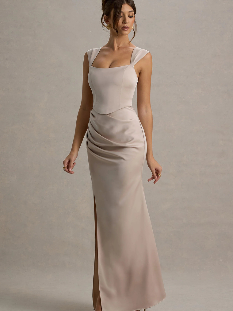 Admire | Champagne Satin Corset Wrap Maxi Dress 4