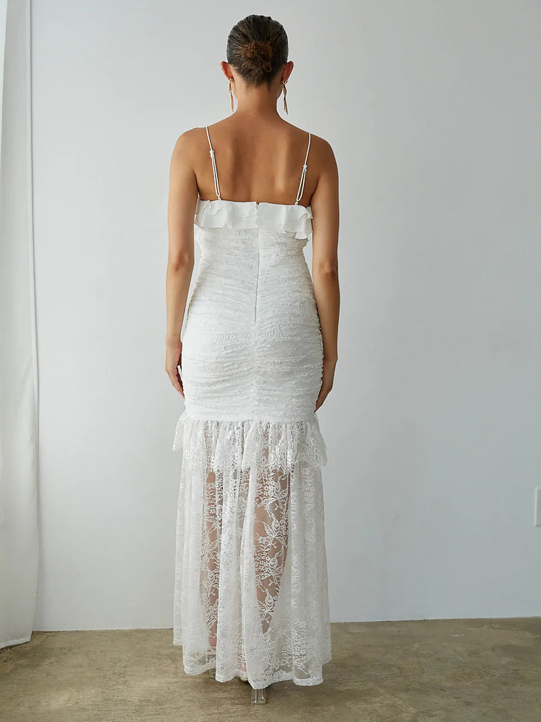 Aphrodite Lace Ruched Rosette Maxi Dress 2