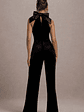 Alondra | Black Velvet High-Neck Straight-Leg Jumpsuit - thumbnail 2