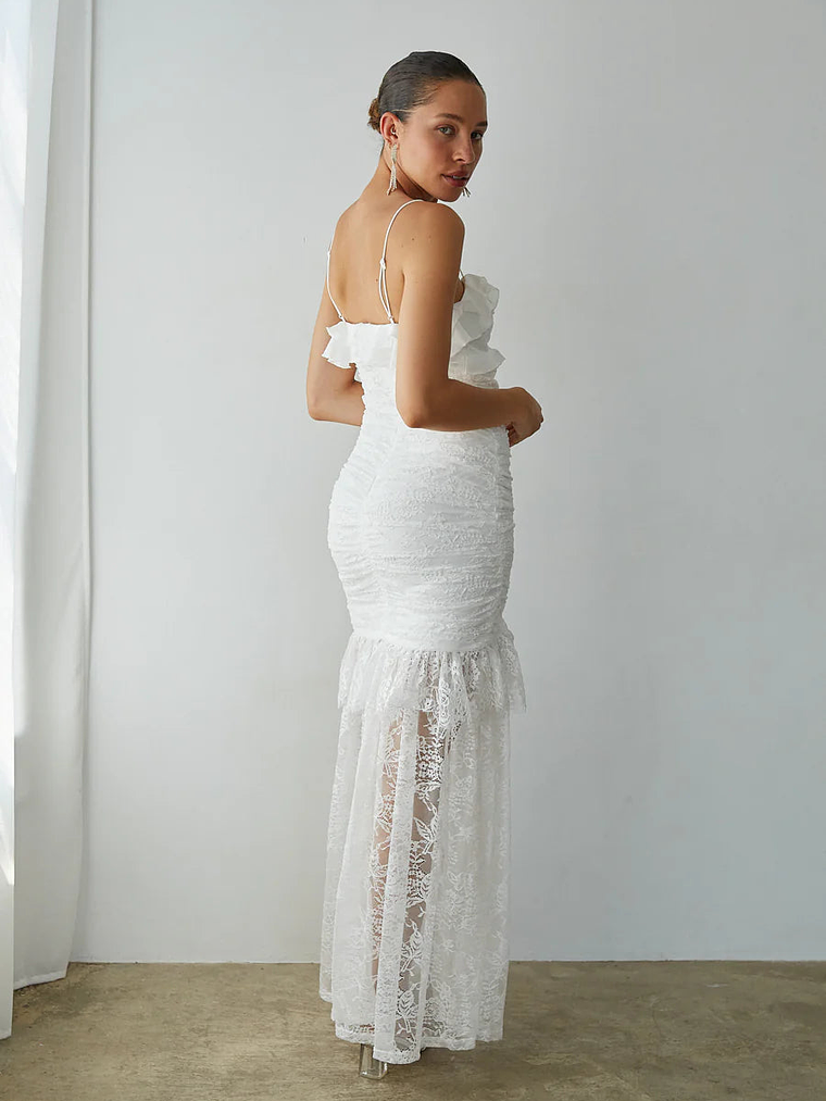 Aphrodite Lace Ruched Rosette Maxi Dress 3