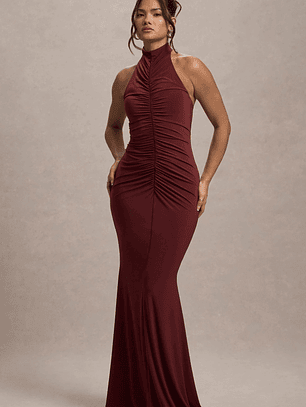 Arietta | Port High-Neck Ruched Fishtail Maxi Dress