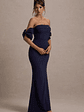 Alaine | Navy Bardot Maxi Dress With Bow Sleeves - thumbnail 5