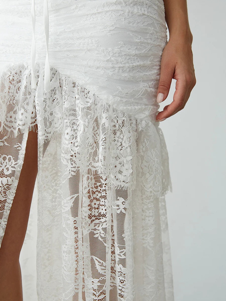 Aphrodite Lace Ruched Rosette Maxi Dress 6