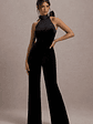 Alondra | Black Velvet High-Neck Straight-Leg Jumpsuit - thumbnail 5