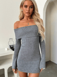 Aaliyah Off Shoulder Knit Mini Dress - Grey - thumbnail 5