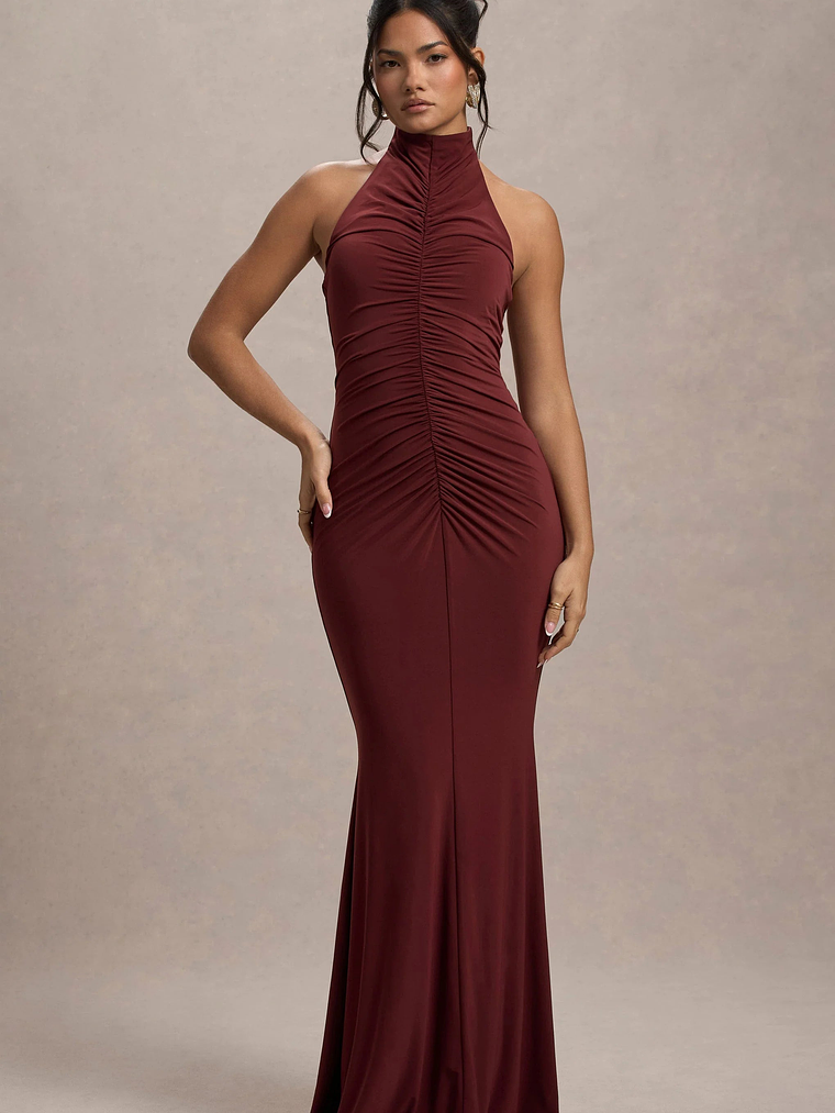 Arietta | Port High-Neck Ruched Fishtail Maxi Dress 4