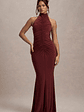 Arietta | Port High-Neck Ruched Fishtail Maxi Dress - thumbnail 4