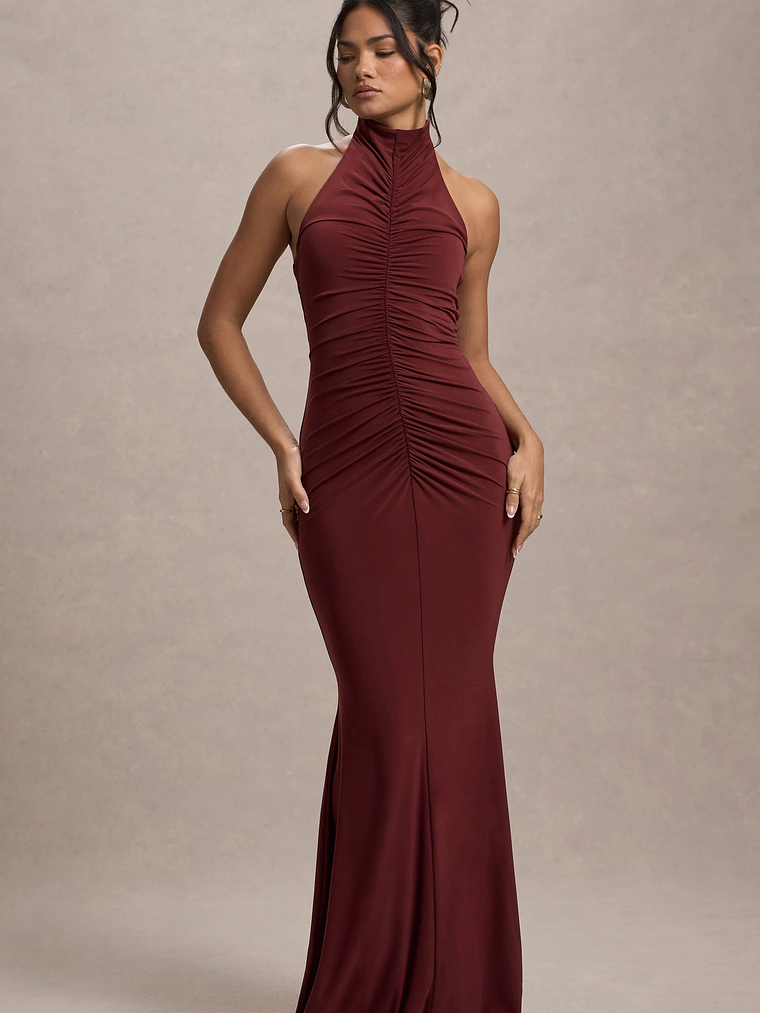 Arietta | Port High-Neck Ruched Fishtail Maxi Dress 5