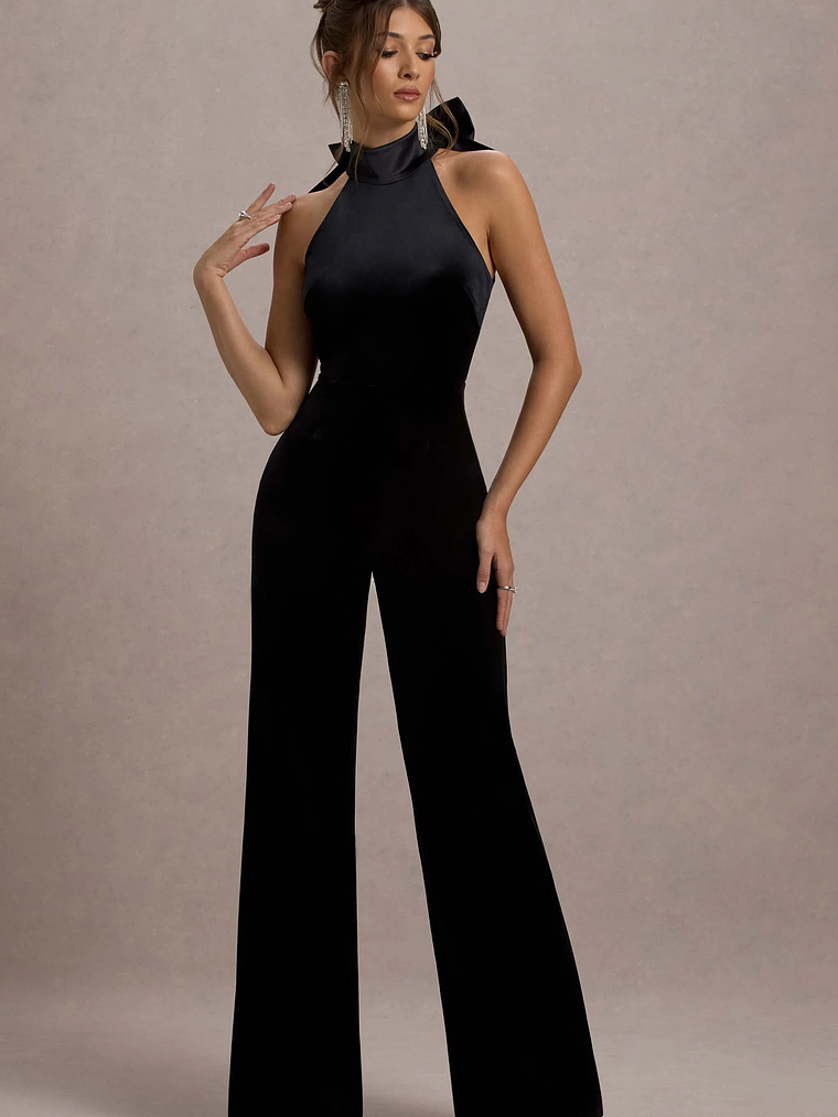 Alondra | Black Velvet High-Neck Straight-Leg Jumpsuit 7