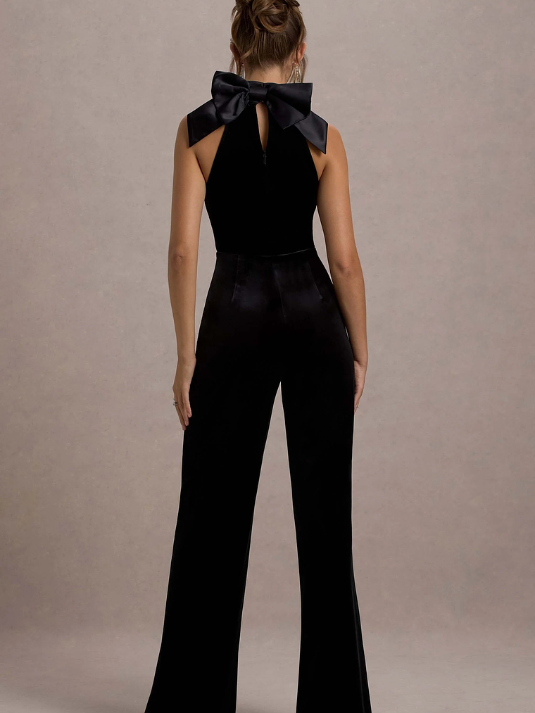 Alondra | Black Velvet High-Neck Straight-Leg Jumpsuit 8