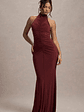 Arietta | Port High-Neck Ruched Fishtail Maxi Dress - thumbnail 6