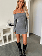 Aaliyah Off Shoulder Knit Mini Dress - Grey - thumbnail 7