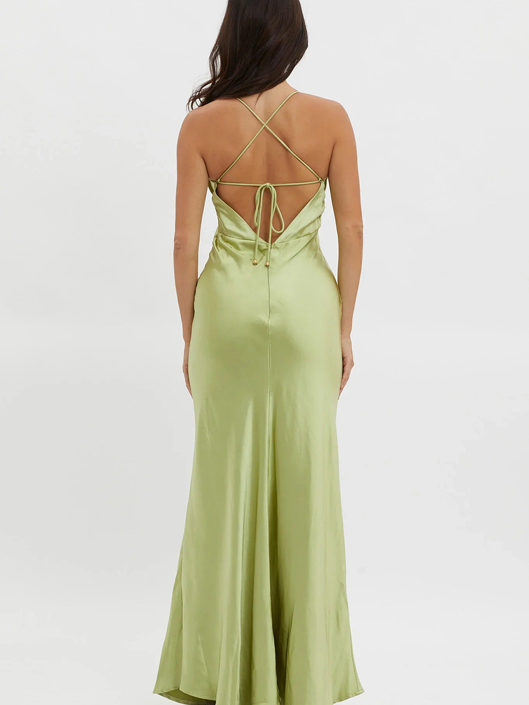 Alora Tie-Up Back Maxi Dress Olive 2