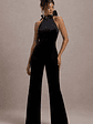 Alondra | Black Velvet High-Neck Straight-Leg Jumpsuit - thumbnail 10