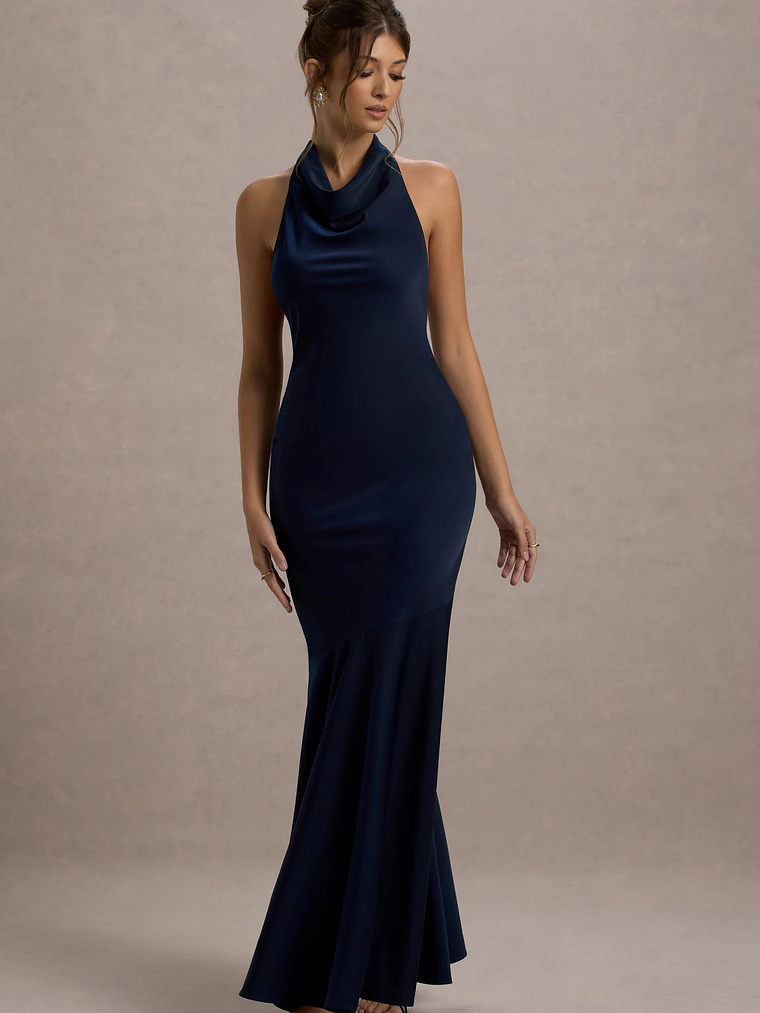Amelita | Navy Satin Cowl-Neck  Maxi Dress 2