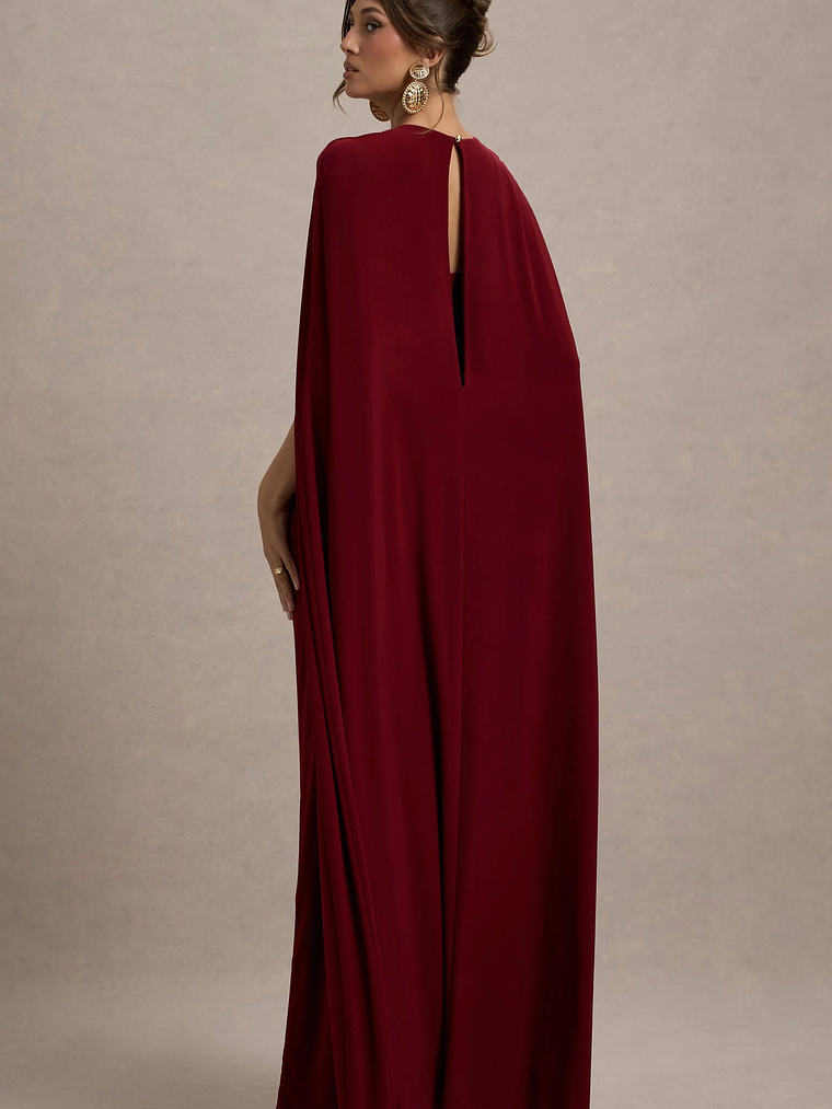Aliza | Berry Cape Maxi Dress With Gold Ring 7