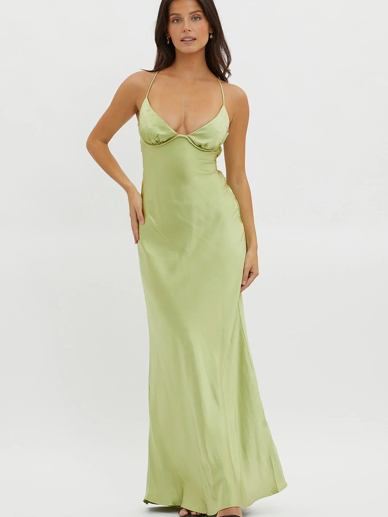 Alora Tie-Up Back Maxi Dress Olive 4