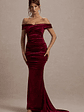 Apolline | Berry Velvet Off The Shoulder Ruched Fishtail Maxi Dress - thumbnail 1