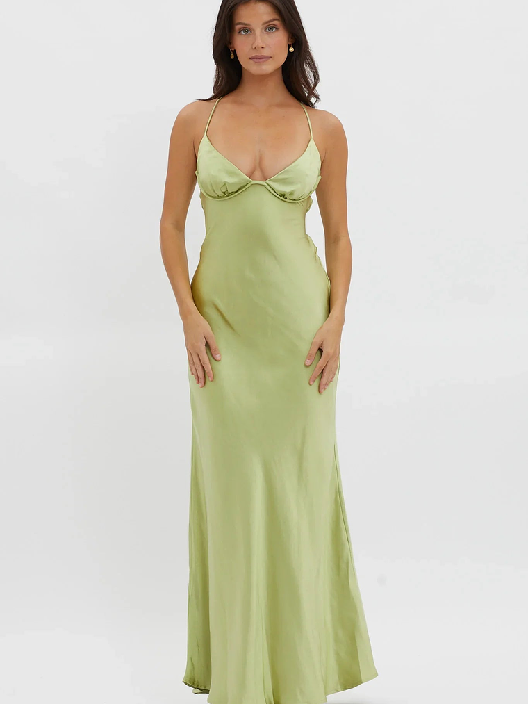 Alora Tie-Up Back Maxi Dress Olive 5