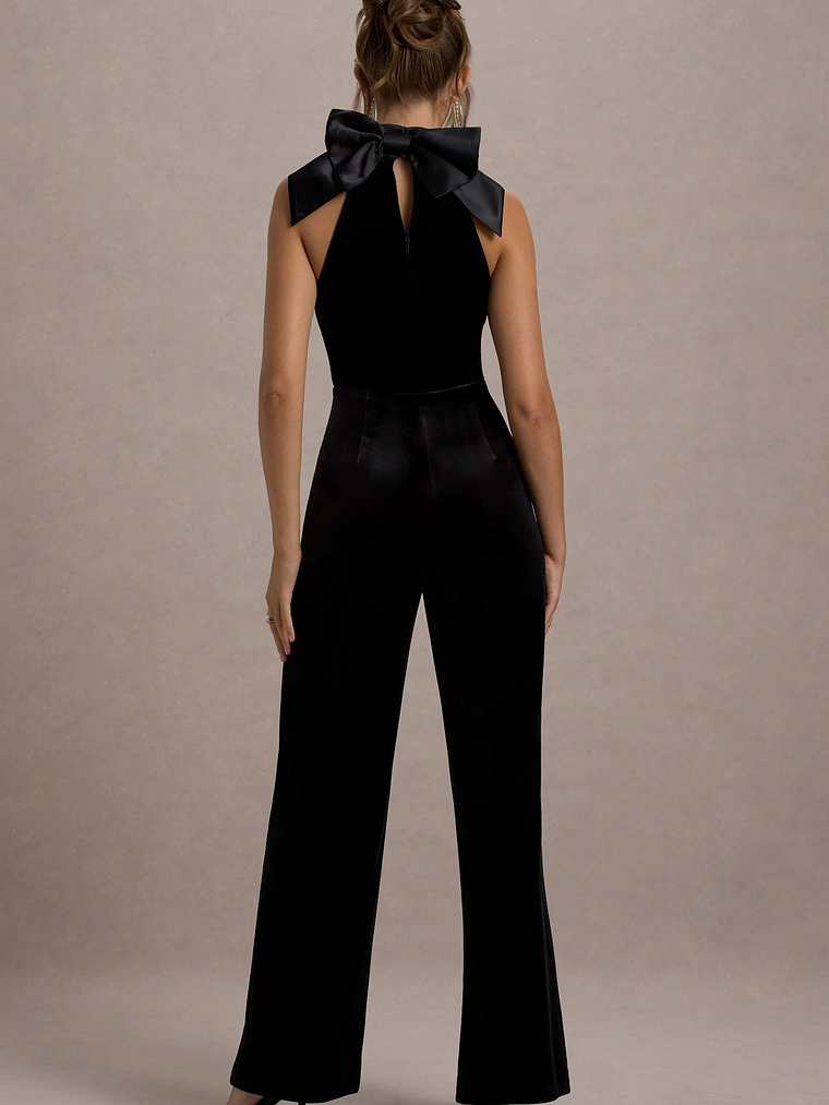 Alondra | Black Velvet High-Neck Straight-Leg Jumpsuit 13