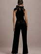 Alondra | Black Velvet High-Neck Straight-Leg Jumpsuit - thumbnail 13
