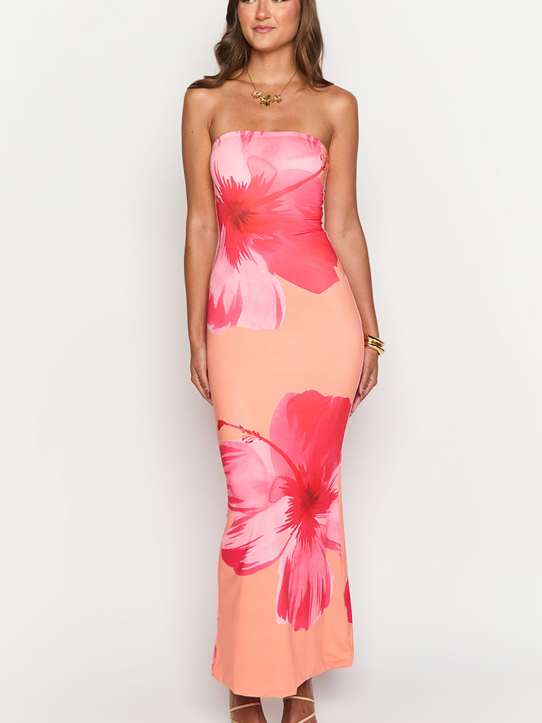 Arizona Orange Floral Print Maxi Dress 3