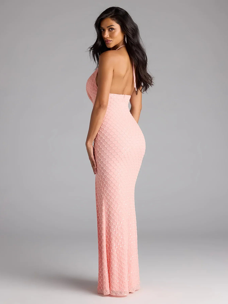 Alana Halter Beaded Sequin Formal Dress 6