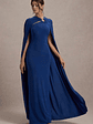 Aliza | Royal Blue Cape Maxi Dress With Gold Ring - thumbnail 4
