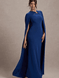 Aliza | Royal Blue Cape Maxi Dress With Gold Ring - thumbnail 5