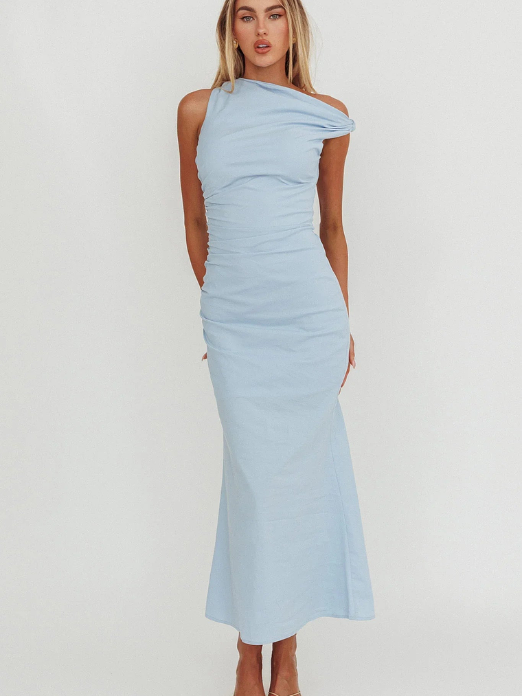 Angel's Song Asymmetric Neckline Maxi Dress Blue 6