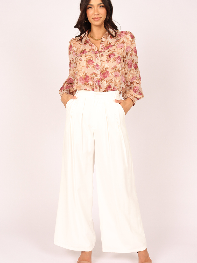 Abbey Floral Button Front Top - Beige 5
