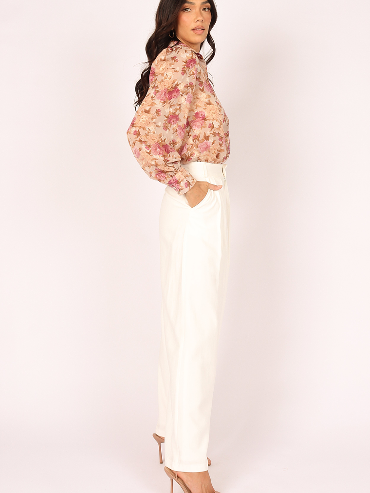 Abbey Floral Button Front Top - Beige 6