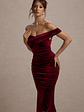 Apolline | Berry Velvet Off The Shoulder Ruched Fishtail Maxi Dress - thumbnail 5