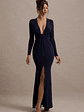 Aluna | Navy Plunge-Neck Twisted Split Maxi Dress - thumbnail 4