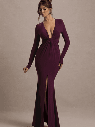 Aluna | Plum Plunge-Neck Twisted Split Maxi Dress
