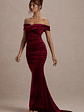 Apolline | Berry Velvet Off The Shoulder Ruched Fishtail Maxi Dress - thumbnail 6