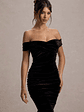 Apolline | Black Velvet Off The Shoulder Ruched Fishtail Maxi Dress - thumbnail 3