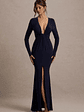 Aluna | Navy Plunge-Neck Twisted Split Maxi Dress - thumbnail 5